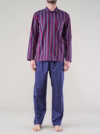 Pyjamas with jacket Cuneo, bordeaux and blue line