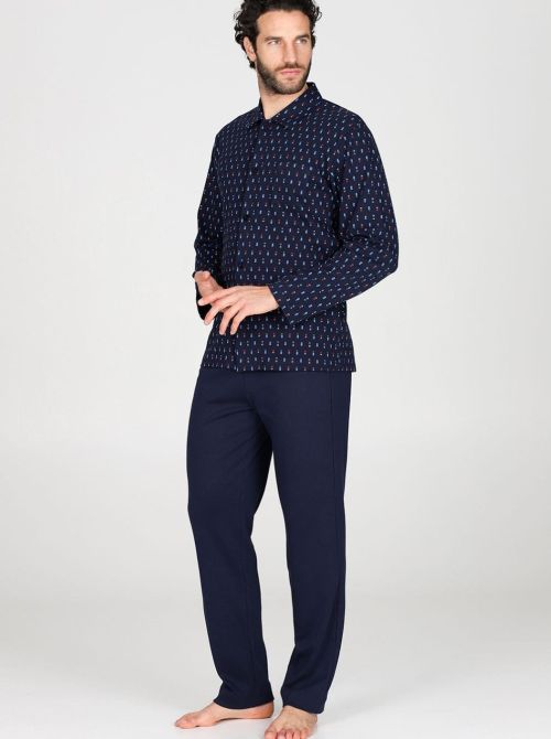 Albenga Pyjamas with jacket in warm cotton, tie style