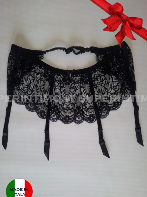 Suspender belt H13 in precious lace, black FOLY