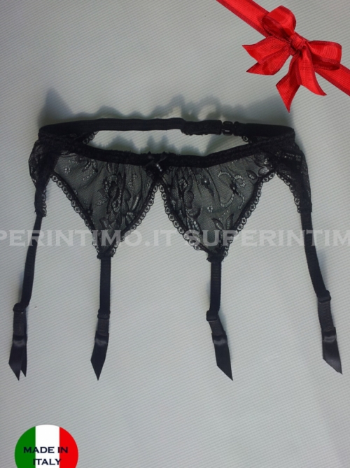 Suspender belt in precious lace, black FOLY