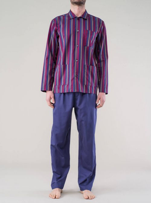 Pyjamas with jacket Cuneo, bordeaux and blue line JULIPET