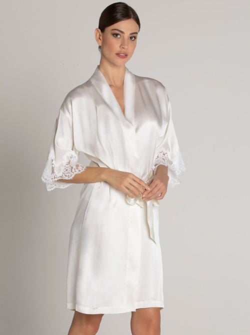 Splendeur Soie dressing gown, ecru