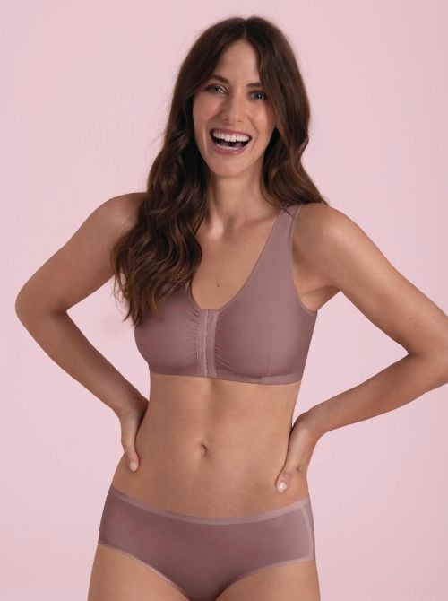 Hazel prosthetic bra with front closure, berry