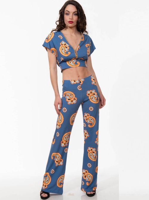 Milos Crop top scollo a V, Blu arancio