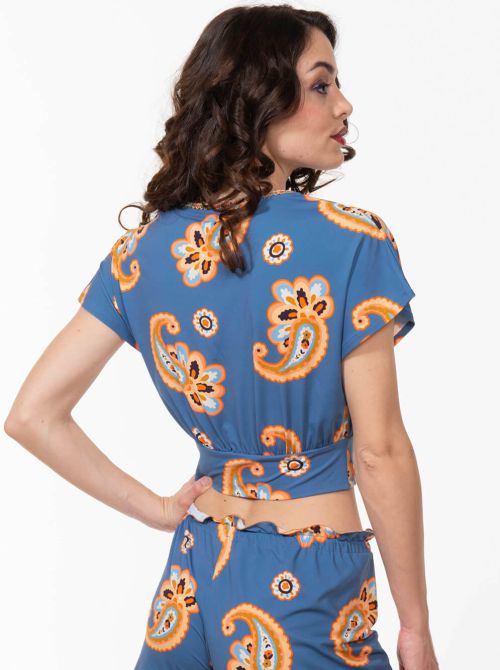 Milos Crop top scollo a V, Blu arancio