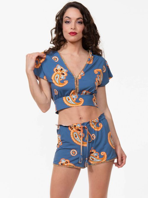 Milos shorts in lycra, Blu arancio Valery prestige
