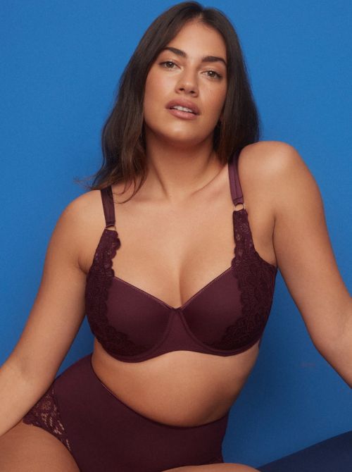 First Night padded balcony bra, merlot