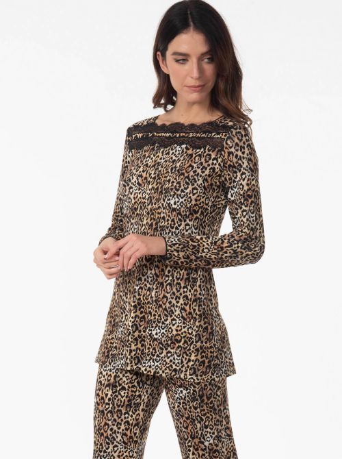 Tropical pigiama scollo a barca, animalier Valery
