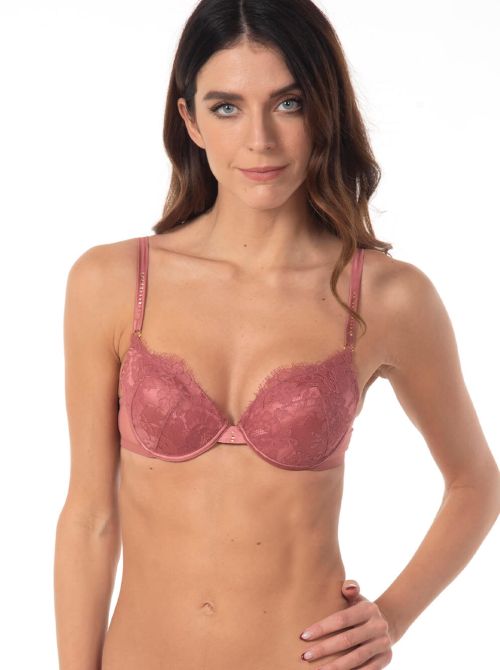 Tiny silk and lace push up bra, rose