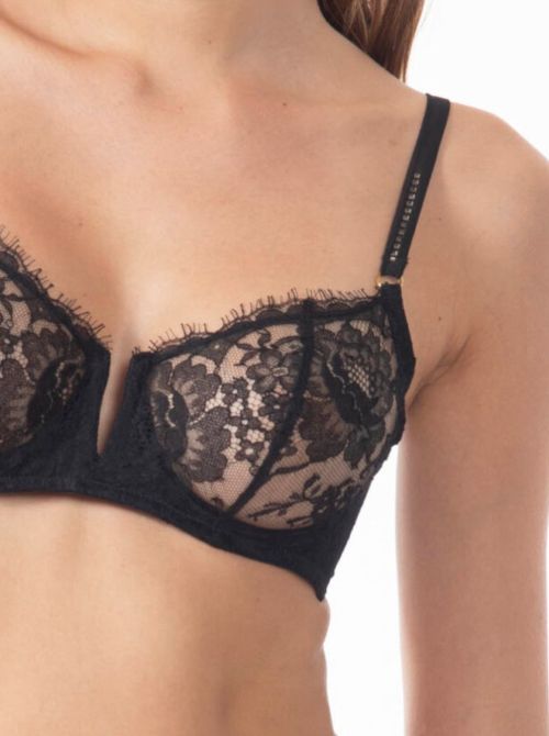 Tiny silk and lace wired bra, black