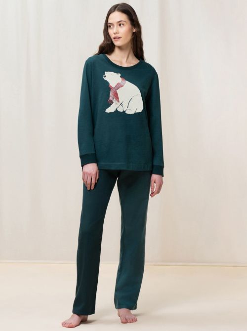 Woman's pajamas with bear, green blue