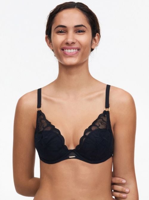 Fleurs Reggiseno scollatura profonda, nero CHANTELLE