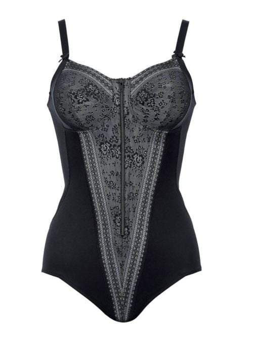 3555 Fiore Body modellatore con zip, nero