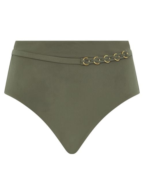 Emblem slip a vita alta per bikini, verde khaki