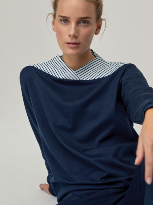 Soulmate Soft Cotton pigiama caldo con polsini, blu scuro CALIDA