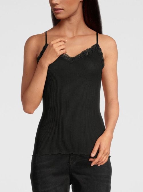 Wool and silk top, black