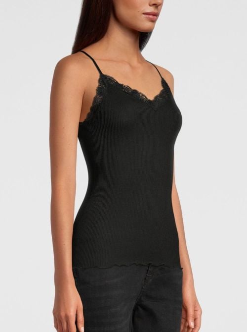 Wool and silk top, black