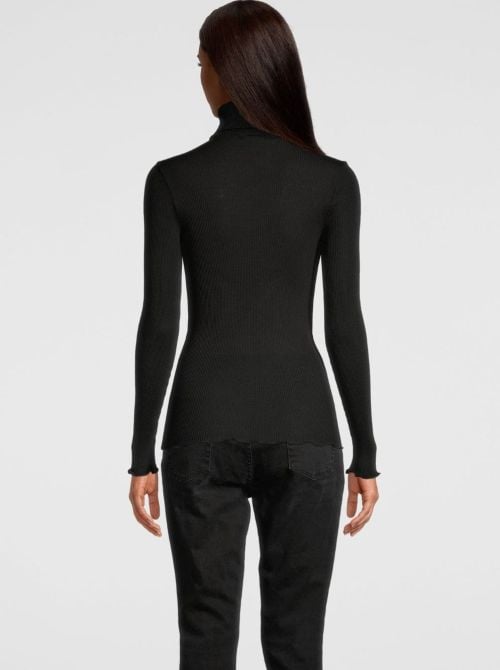 Wool and silk turtleneck shirt, black