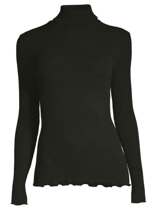 Wool and silk turtleneck shirt, black