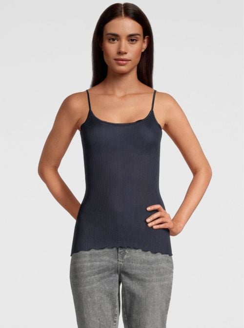 Top in pura seta, blu