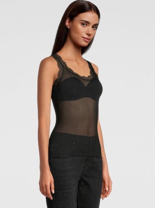 Silk and lace top, black