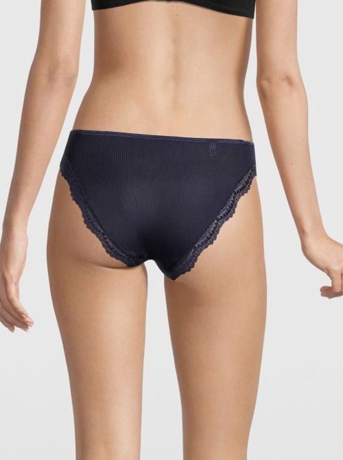 Slip in seta e pizzo, blu