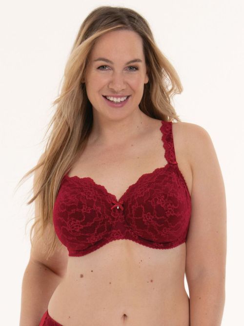 Bobette bra for large cups with underwire, ruby