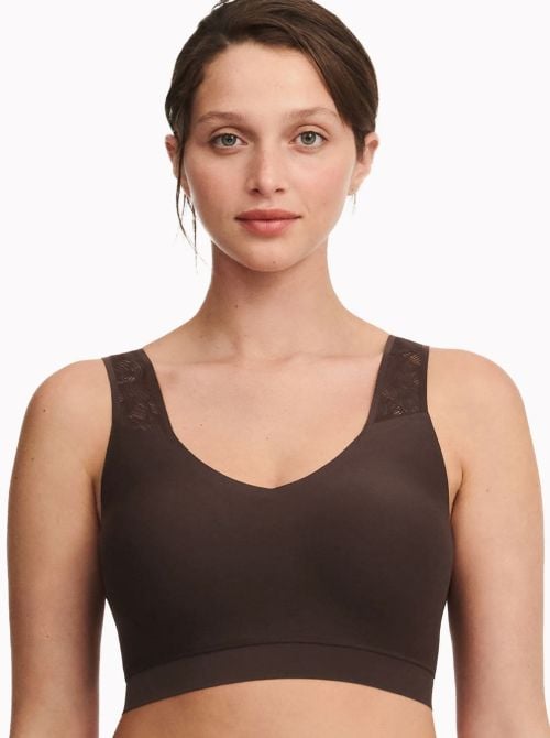 SoftStretch top imbottito con pizzo, marrone scuro CHANTELLE