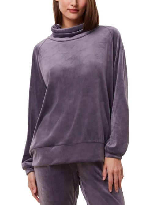 High neck sweater in soft velour, slate