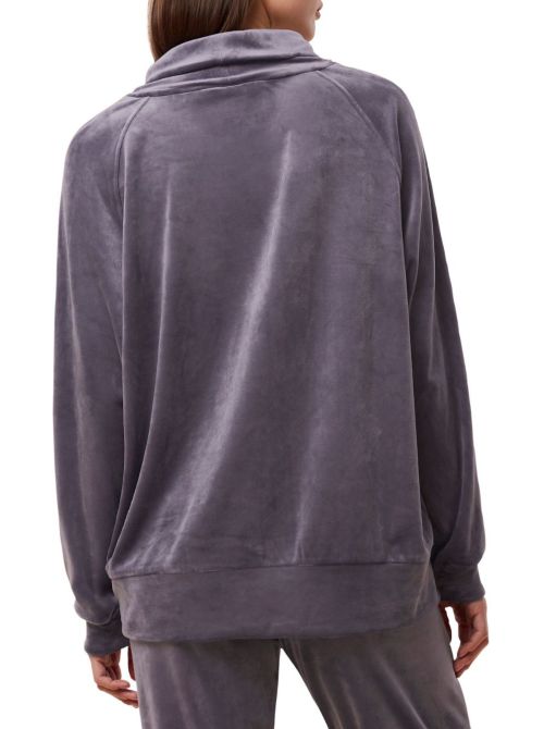 High neck sweater in soft velour, slate