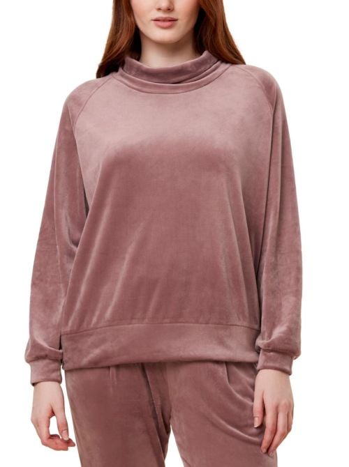 High neck sweater in soft velour, sweet chestnut