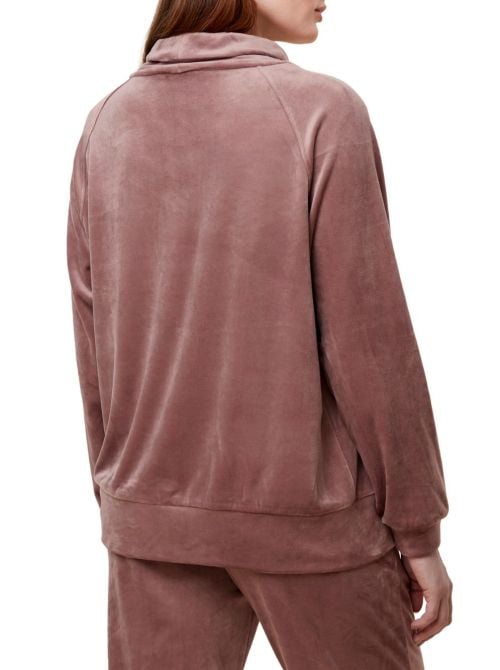 High neck sweater in soft velour, sweet chestnut