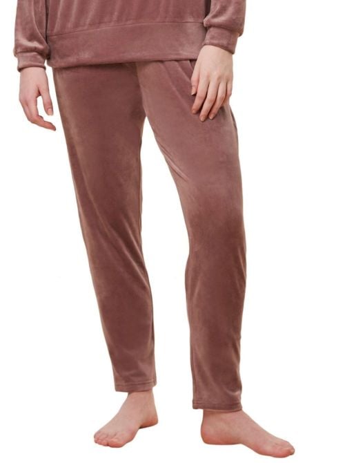 Trousers in soft velour, sweet chestnut