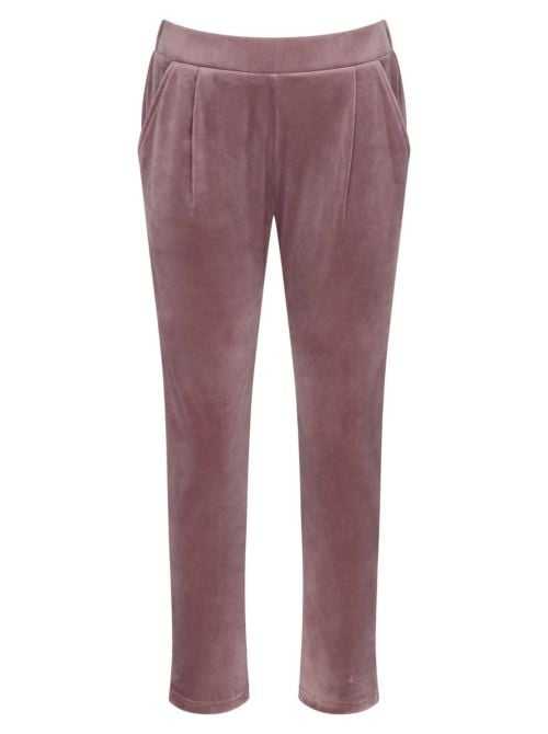 Trousers in soft velour, sweet chestnut