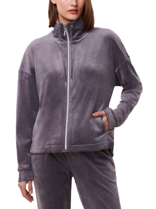 Zip-up sweater in soft Velor, slate