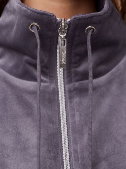 Zip-up sweater in soft Velor, slate