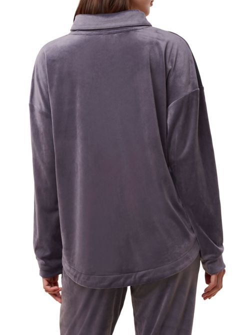 Zip-up sweater in soft Velor, slate