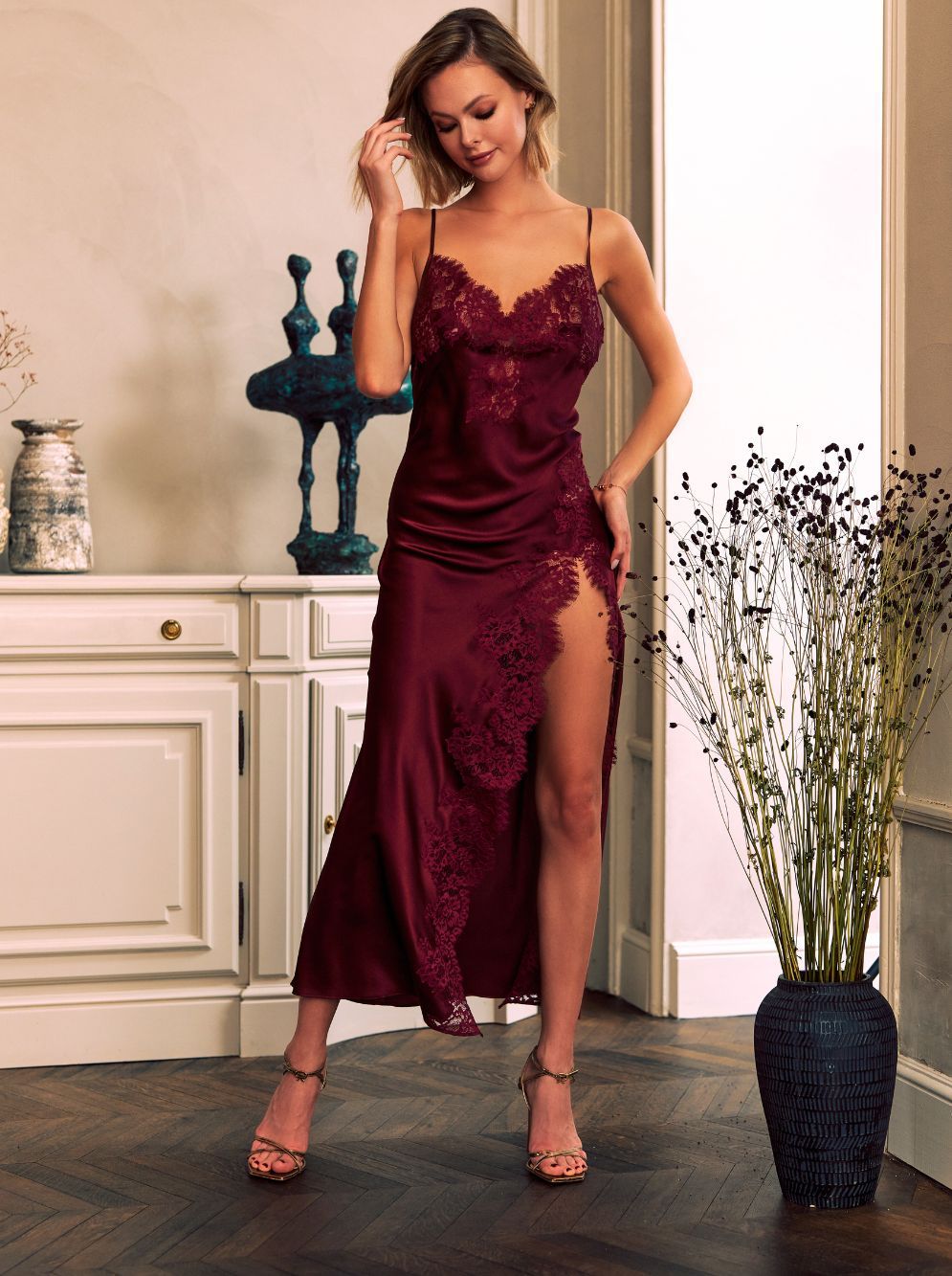 Silk and lace dress cheap