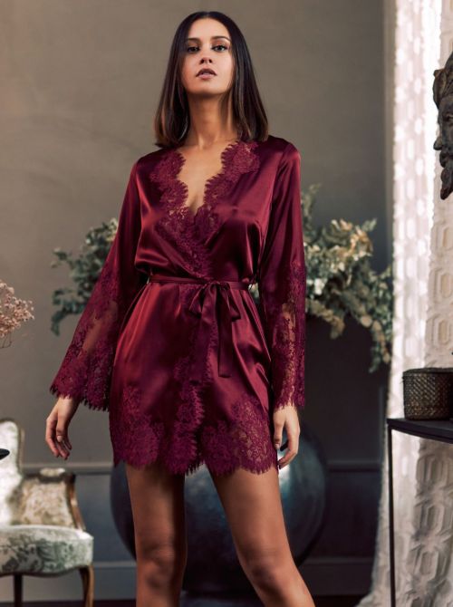 Ruby dressing gown in silk and lace MARJOLAINE