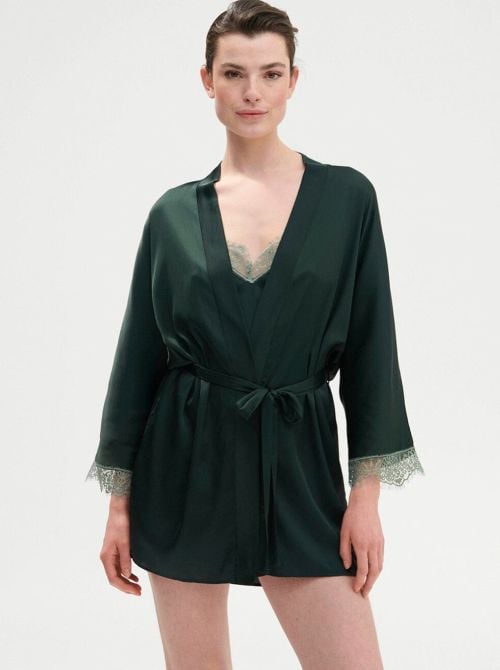 Satin Secrets kimono, green