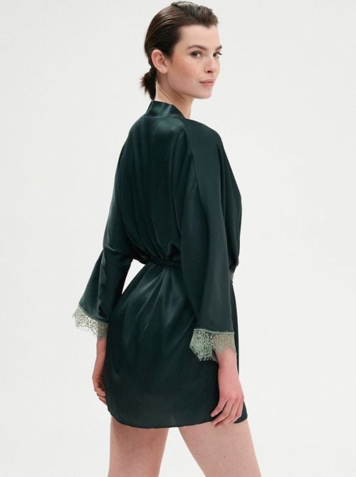 Satin Secrets kimono, green