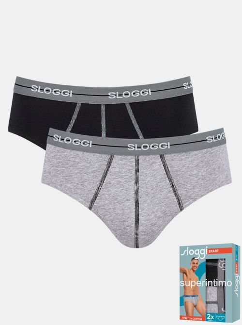 Sloggi Start Midi confezione da 2 slip, grigio/nero SLOGGI