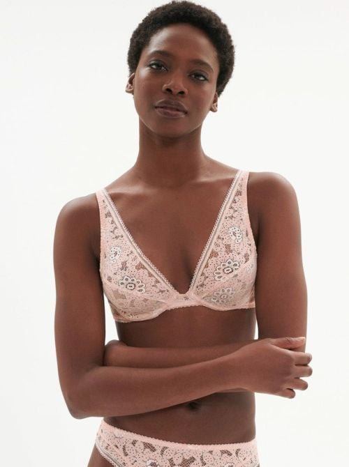 Festive reggiseno a triangolo in pizzo, rosa