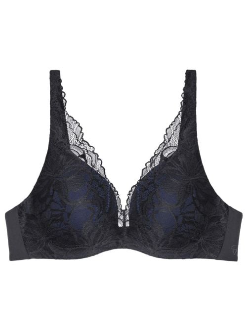 Body Make-Up Illusion Lace Reggiseno Imbottito con Ferretto e Scollatura Profonda, nero