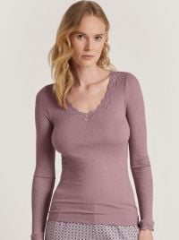 Richesse Lace a manica lunga lana e seta, edelberry