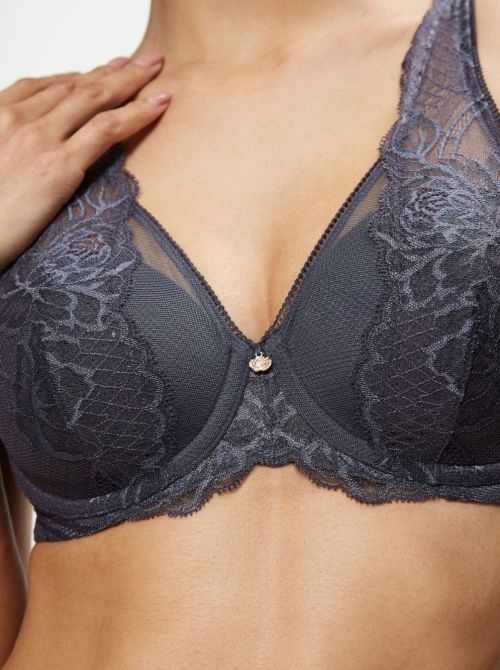 Wild Peony Florale Wp Reggiseno imbottito, grigio