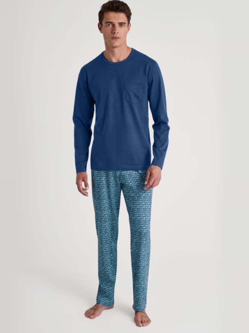 Calida Relax Imprint - Pigiama da Uomo, 100% Cotone, Verde Pond, 46-48