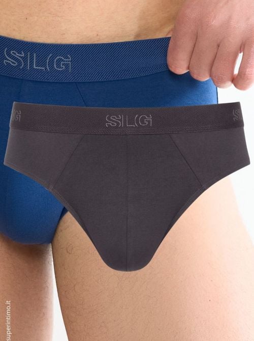 SLG Base 2 Slip Uomo in Cotone Bio, carbone e azzurro SLOGGI