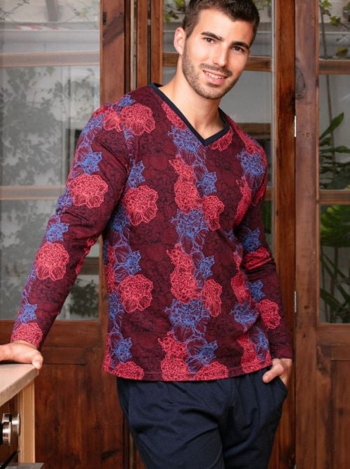 Bouquet Pigiama lungo - Bordeaux Print