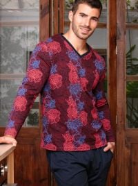 Bouquet Pigiama lungo - Bordeaux Print